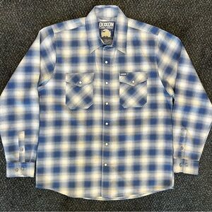 Dixxon Flannel Shirt Men's SZ L Large Blue White Plaid The Midway Pearl Snap